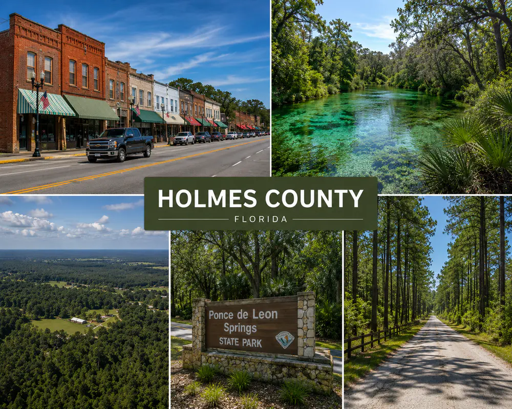Rural Holmes County Florida landscape with homes, land, acreage, and open inland scenery