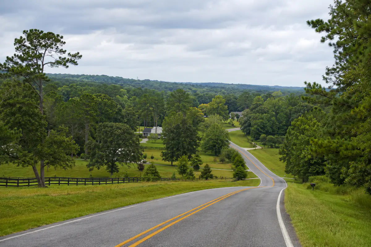 Rural highway through Jackson County Florida with open countryside and North Florida Panhandle scenery